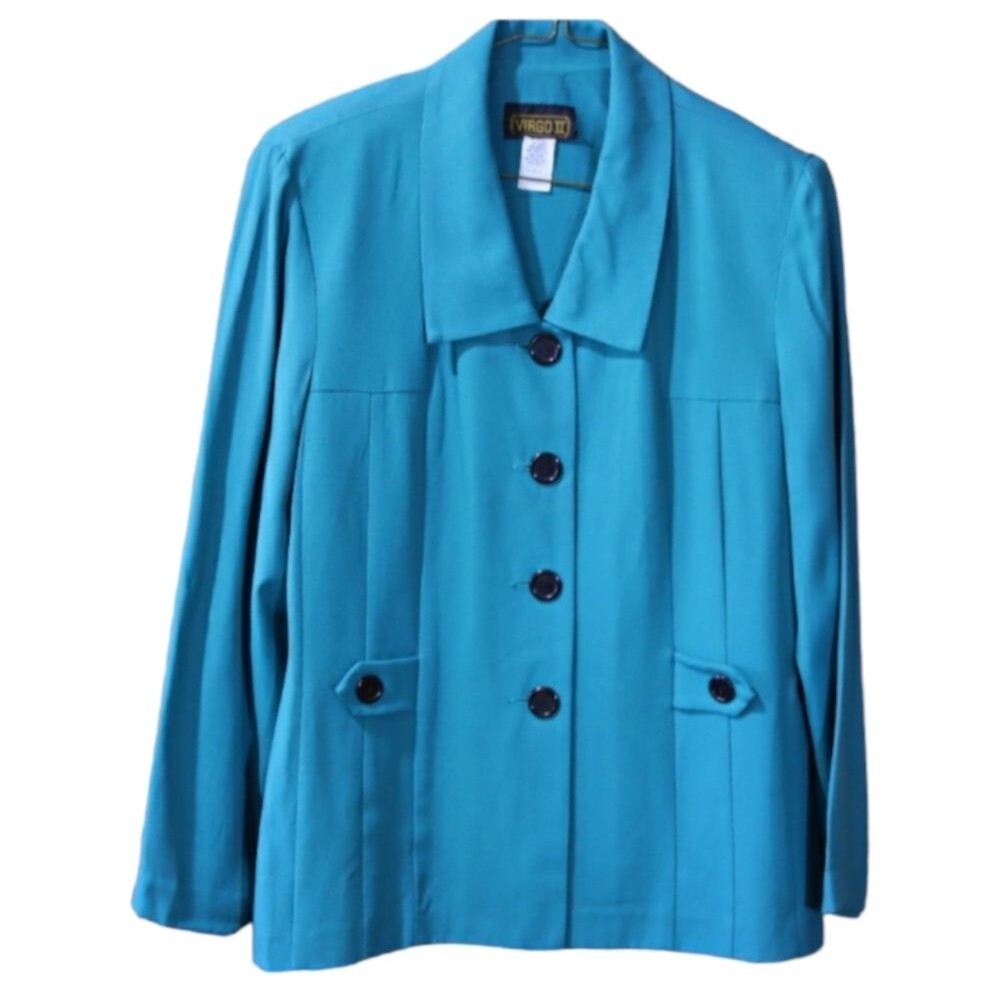 Virgo II Vintage Teal Green Blazer Jacket 4 Button 90s Career Wear 14